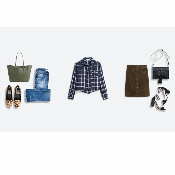 Collective Concepts Emanda Cropped Navy Plaid Button Down Top - Picture 2 of 8